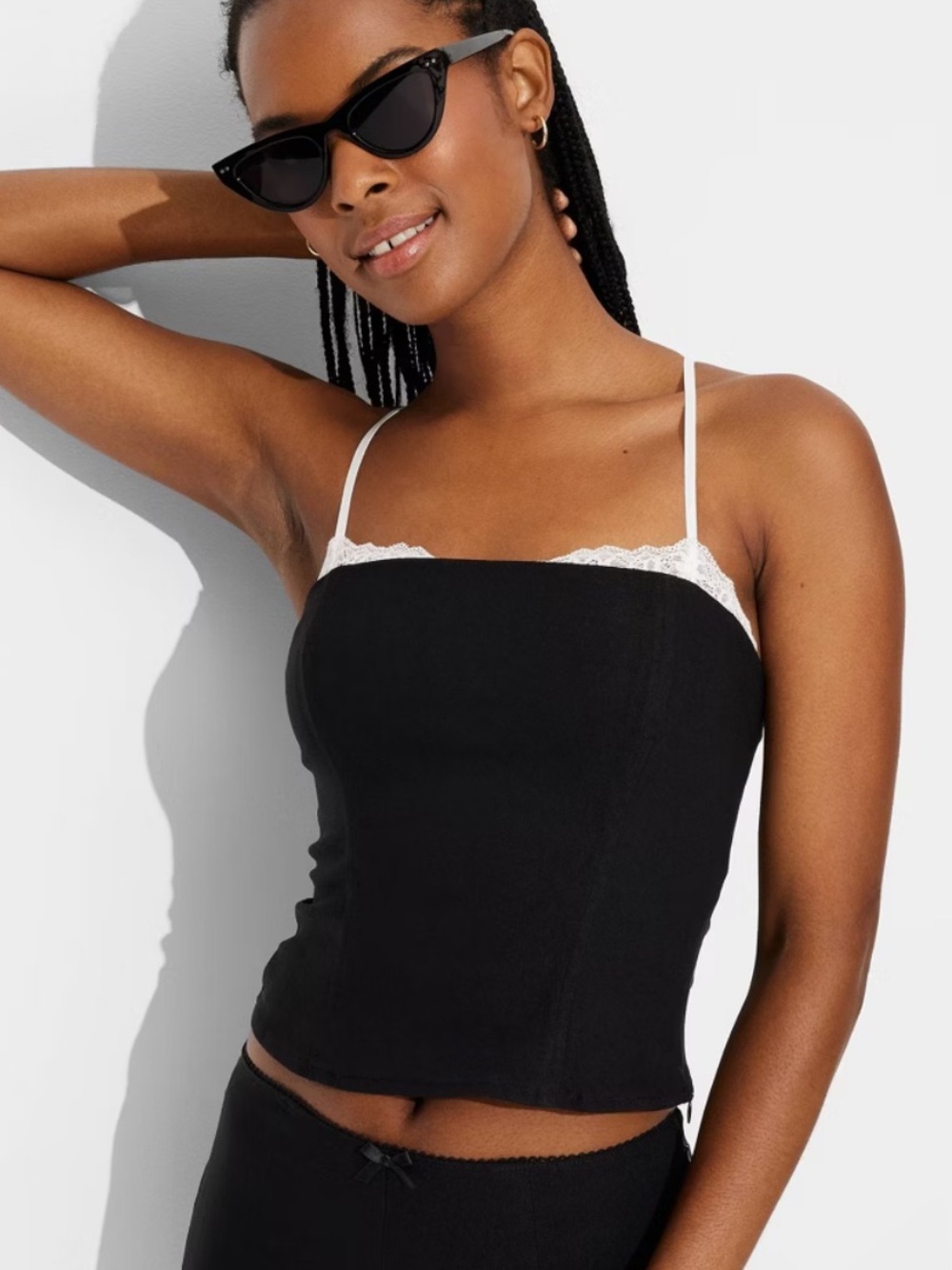 Target Black Tank Top with White Lace Trim
